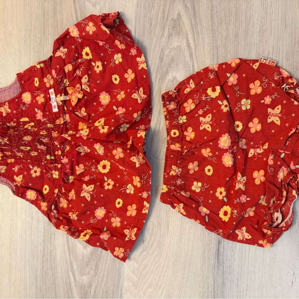 McBaby Red Floral Baby Dress and Bloomers
